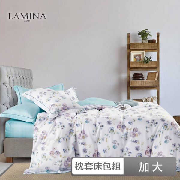 LAMINA  加大 輕歌時光  100%萊賽爾天絲枕套床包組 100%萊爾賽天絲,枕套床包組,台灣製造,加大