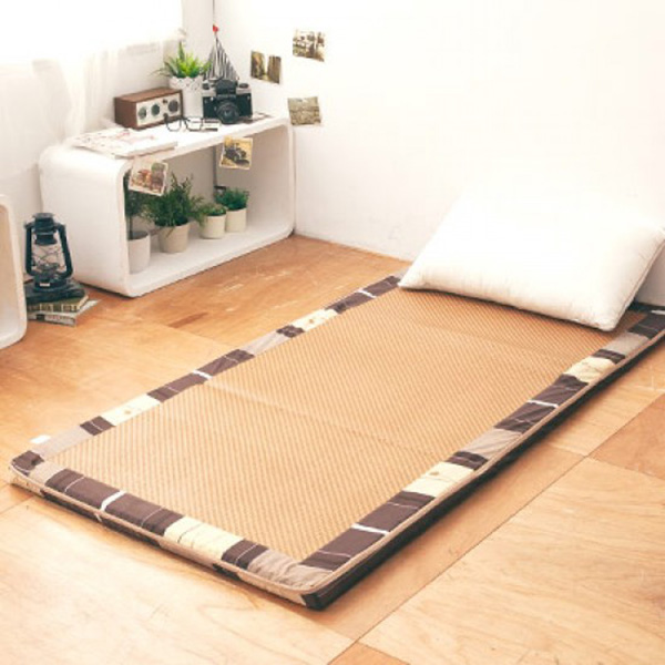 LAMINA  雅蓆兩用透氣床墊-小花條紋-咖 5cm(單人) 單人床墊,冬夏兩用床墊,三折床墊,竹蓆床墊,透氣床墊