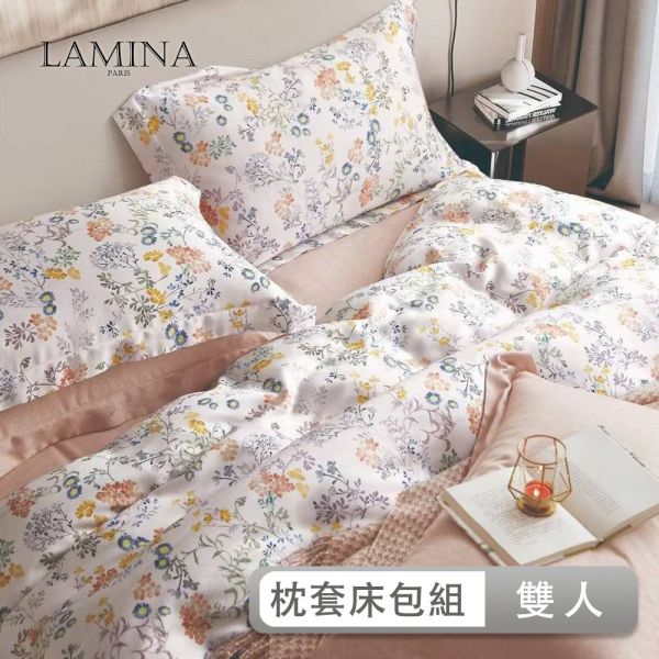 LAMINA  雙人  纖纖花語(桔) 100%萊賽爾天絲枕套床包組 100%萊爾賽天絲,枕套床包組,台灣製造,雙人
