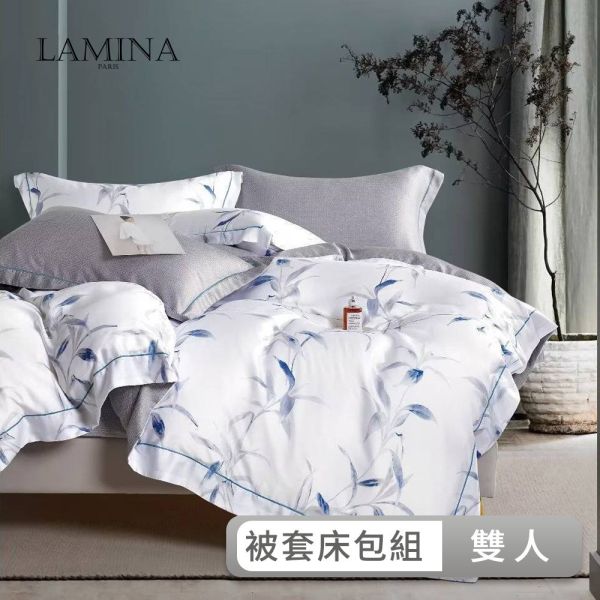 LAMINA 梅芳竹清-藍 雙人 頂級60支100%天絲四件式兩用被套床包組(多款任選) 天絲床包組,被套床包組,天絲被套床包組