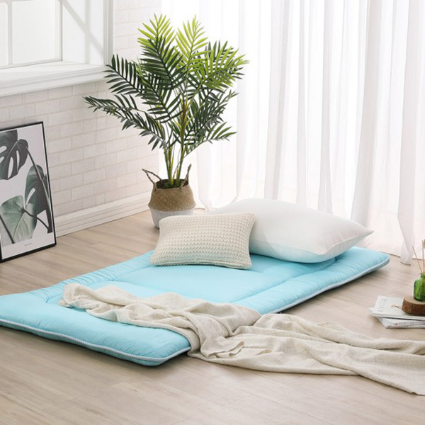 LAMINA  單人 純色100%純棉日式床墊-極簡藍 透氣床墊,5公分,三折收納床墊,純棉床墊