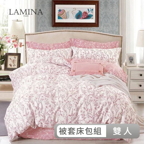 LAMINA  雙人 夢語芬芳-白 100%純棉四件式兩用被套床包組 純棉床包組,被套床包組,純棉被套床包組