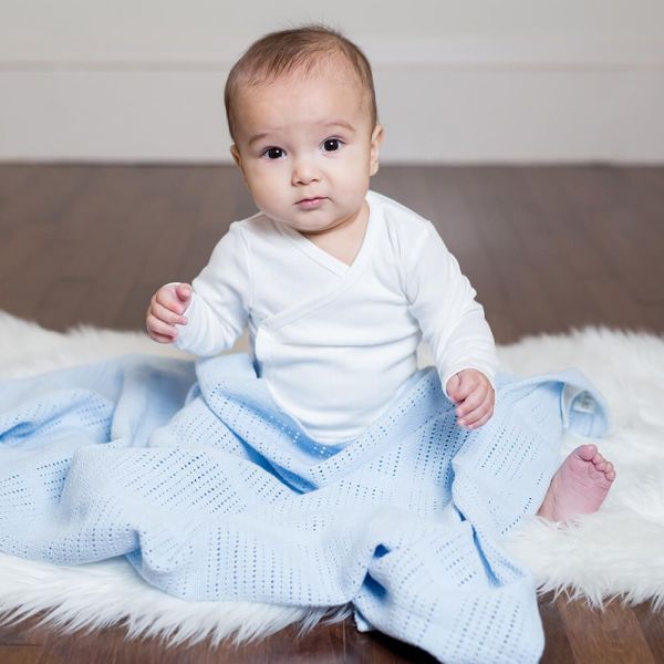 【lulujo】透氣涼感洞洞毯(粉藍) 加拿大lulujo,嬰兒毯,純棉,透氣被毯,洞洞毯,彌月禮,滿月禮,新生兒送禮,