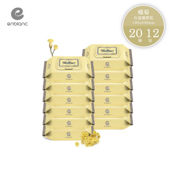 韓國ENBLANC 銀璃子抗菌｜輕厚臘菊｜純水濕紙巾-有蓋隨身包｜20抽12包 