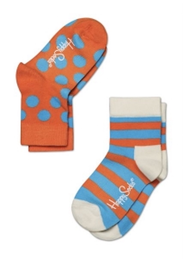 Happy Socks 人氣圓點橫條襪子2入【藍橘色】- (2-3y) 