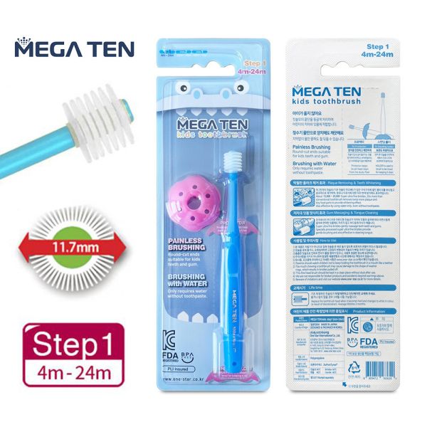 【VIVATEC】MegaTen 360幼童牙刷 Step1附牙刷防護環(4-24m/藍) 360牙刷,360兒童牙刷,step1,vivatec,MegaTen