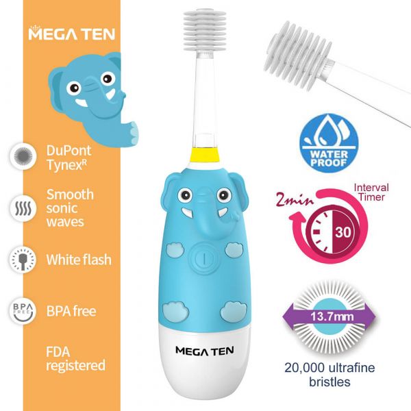【VIVATEC】MEGA TEN 360兒童電動牙刷(小象) megaten,vivatec,360牙刷,360電動牙刷,兒童電動牙刷,sonic電動牙刷,聲波電動牙刷,幼童牙刷,360度牙刷,動物牙刷