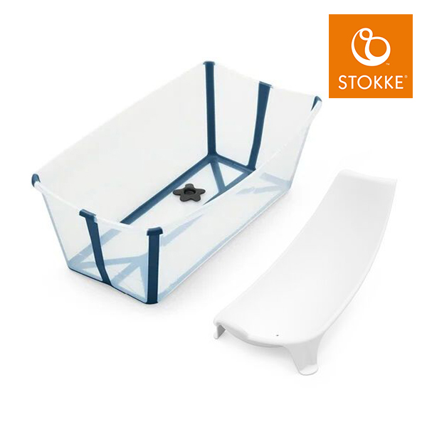 Stokke® Flexi Bath Bundle Tub with Support 3 摺疊式浴盆套裝（含初生嬰兒浴架） - 透明藍 