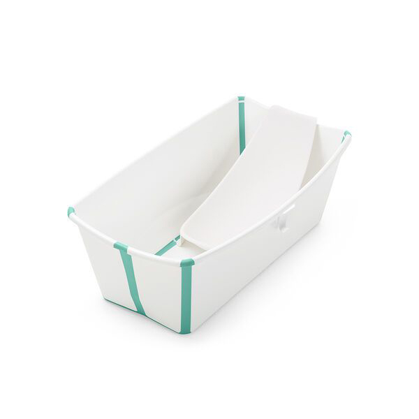 Stokke® Flexi Bath Bundle Tub with Support 3 摺疊式浴盆套裝（含初生嬰兒浴架） - 湖水綠包邊 