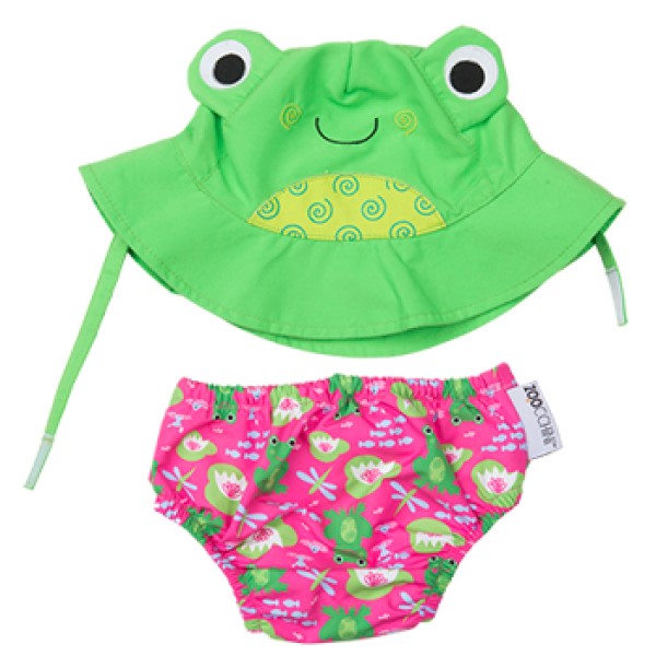 ZOOCCHiNi可愛動物尿布泳褲+遮陽帽/防曬帽-青蛙-(1-2y) 