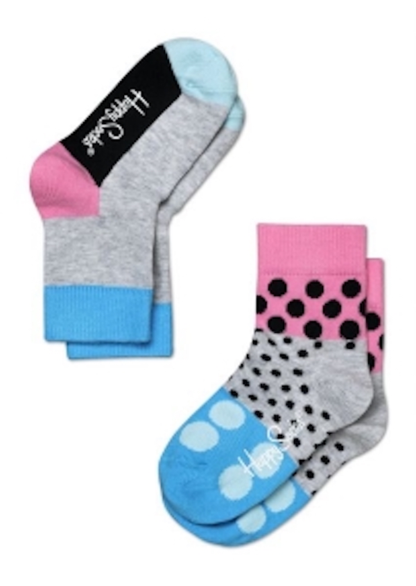 Happy Socks 跳躍圓點拼接襪子2入【藍灰粉色】-(2-3y) 