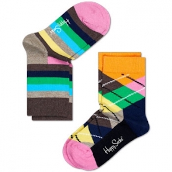 Happy Socks 【繽紛條紋x經典菱格】襪子2入-(2-4y) 