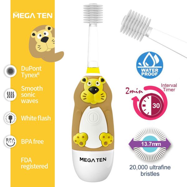 【VIVATEC】MEGA TEN 360兒童電動牙刷(獅子) megaten,vivatec,360牙刷,360電動牙刷,兒童電動牙刷,sonic電動牙刷,聲波電動牙刷,幼童牙刷,360度牙刷,動物牙刷