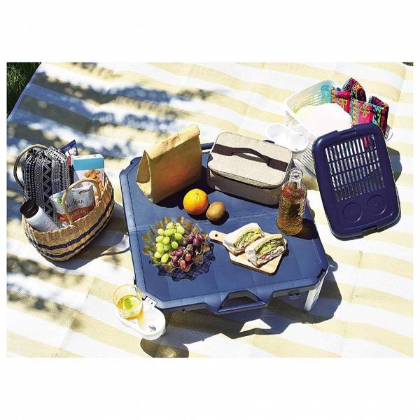 日本製折疊野餐桌附置杯架-海軍藍 