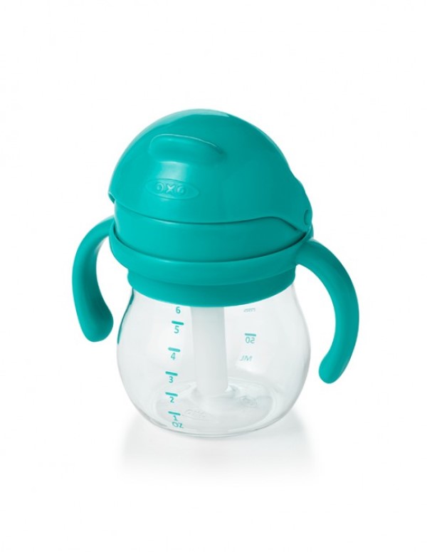 OXO寶寶握吸管杯-靚藍綠-150ml(送專用飲嘴替換組)