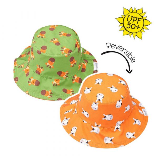 Flapjack 雙面幼童遮陽帽/防曬帽-長頸鹿/斑馬(綠/橘) 