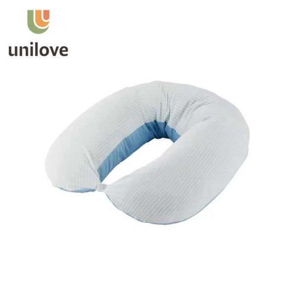 【unilove】Hopo多功能孕哺枕枕套(有機棉款)-條紋藍(純枕套-無枕芯) 