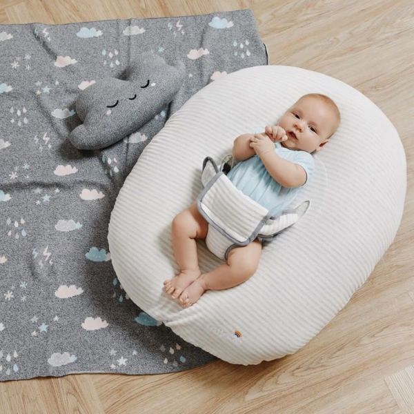【unilove】Hopo多功能孕哺枕枕套(有機棉款)-條紋灰(純枕套-無枕芯) 