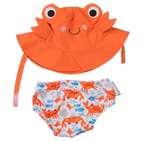 ZOOCCHiNi可愛動物尿布泳褲+遮陽帽/防曬帽-螃蟹(1-2y) 