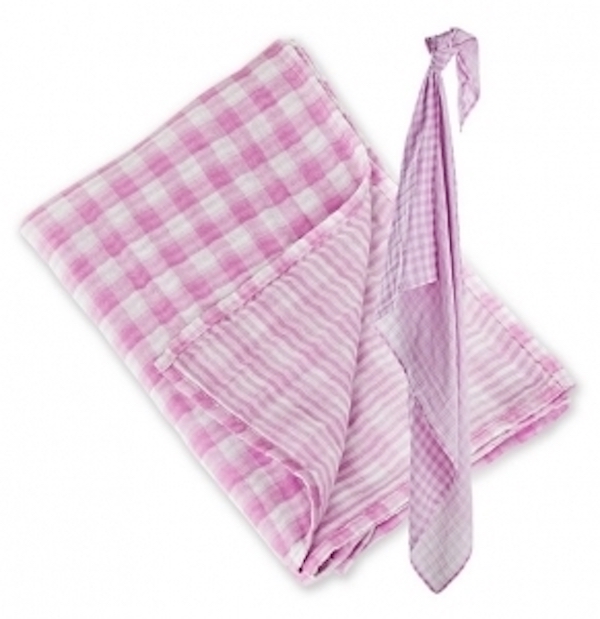 加拿大lulujo嬰兒雙面萬用巾-條紋/格紋 粉色 