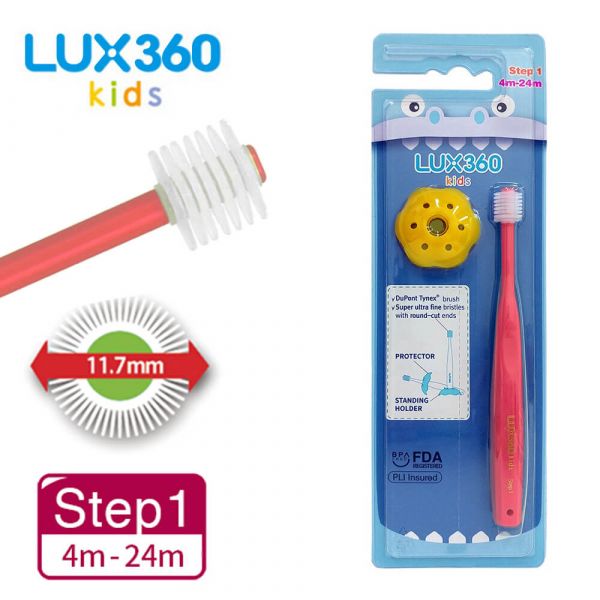【VIVATEC】Lux360幼童牙刷 Step1附牙刷防護環(4-24m/粉) Lux360,360牙刷,360兒童牙刷,step1,vivatec,