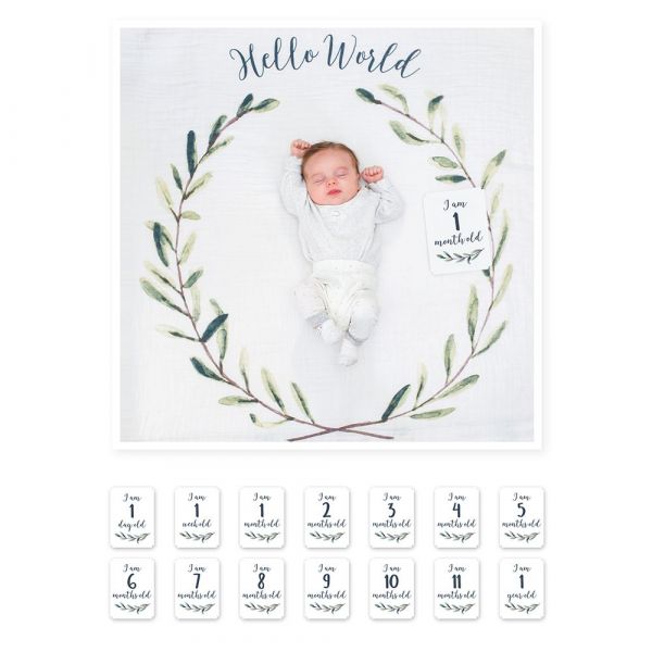 【lulujo】BABY'S FIRST YEAR 包巾卡片禮盒組(哈囉) 加拿大lulujo,嬰兒寫真包巾,包巾卡片禮盒,純棉,初生記錄,新生兒拍照道具,彌月禮,滿月禮,新生兒送禮,BABY FIRST YEART,出生第一年紀錄,成長包巾卡片,寶寶寫真,寶寶拍照道具