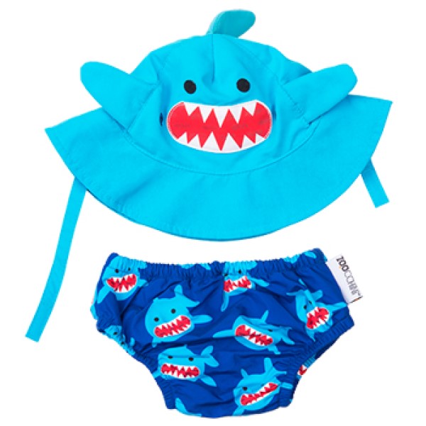 ZOOCCHiNi可愛動物尿布泳褲+遮陽帽/防曬帽-鯊魚(1-2y) 