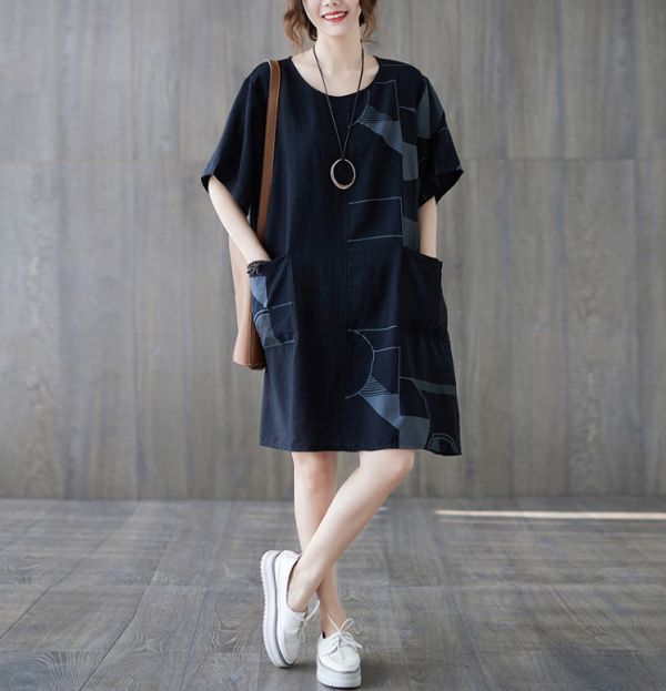 洋裝 - K7106 幾何黑寬鬆洋裝【加大F】 