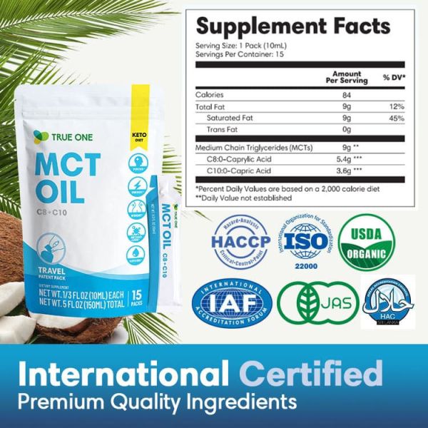 True One Ketogenic Diet MCT Oil Series MCT C8 + C10 Oil mct oil,mct oil benefit,medium chain triglyceride oil,coconut mct oil,bullet coffee,ketogenic diet,coconut oil,keto,MCT Oil Individual Packets factory,guide,wholesaler,distributor
