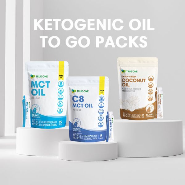 True One Ketogenic Diet MCT Oil Series MCT C8 + C10 Oil & Pure C8 Oil & Coconut Oil Series mct oil,mct oil benefit,medium chain triglyceride oil,coconut mct oil,bullet coffee,ketogenic diet,coconut oil,keto,MCT Oil Individual Packets factory,guide,wholesaler,distributor
