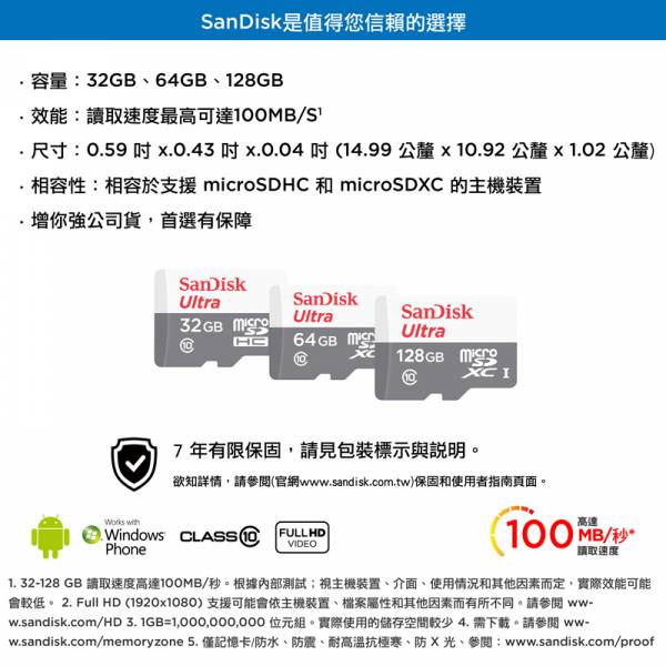 SanDisk Ultra microSD UHS-I 32GB記憶卡-白 (公司貨) 100MB/s SanDisk Ultra microSD UHS-I 32GB記憶卡-白 (公司貨) 100MB/s