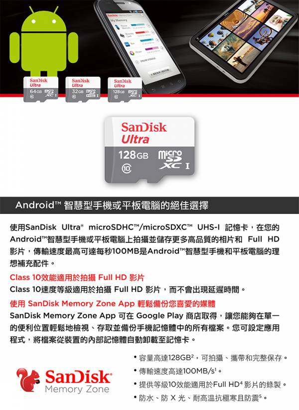 SanDisk Ultra microSD UHS-I 128GB記憶卡-白 (公司貨) 100MB/s SanDisk Ultra microSD UHS-I 128GB記憶卡-白 (公司貨) 100MB/s