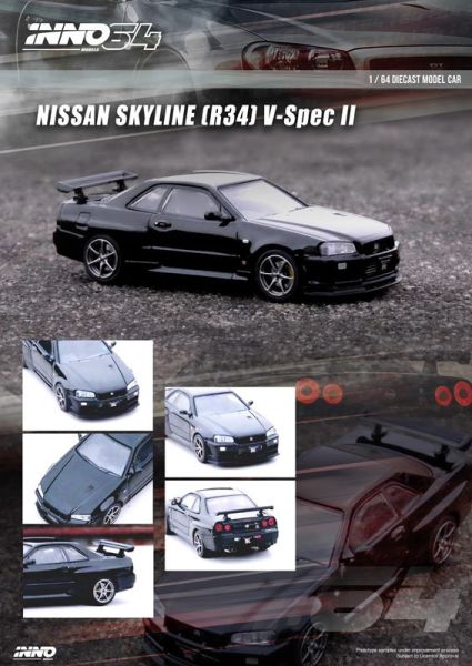 INNO64 1/64 日產 NISSAN SKYLINE GT-R (R34) V-SPEC II BLACK 黑色 INNO64 1/64 日產 NISSAN SKYLINE GT-R (R34) V-SPEC II BLACK 黑色