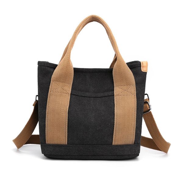 【Mini】Simple life-Enjoy側背環保帆布包-拚色黑 日常帆布包,側背環保包,多功能隔層,輕鬆整理物品,時尚伴侶,實用舒適,輕便旅行包,簡約生活配件,帆布包,買一送一