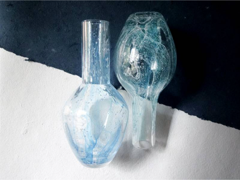 【丁右尉】嵐景_空藍頸瓶 玻璃,口吹玻璃,手作玻璃,玻璃花器,花瓶,花器