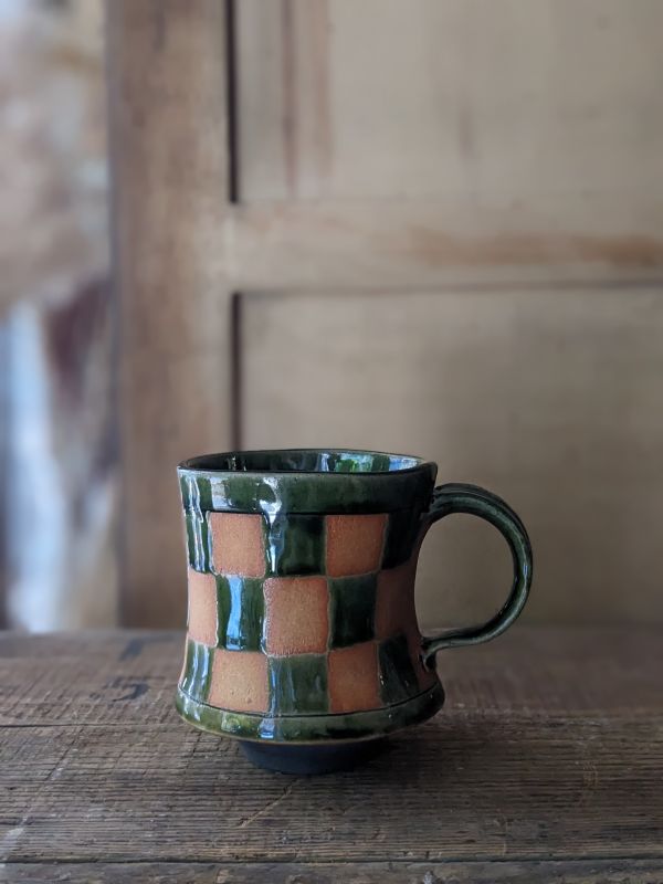 陳希泓 織部綠格紋咖啡杯 