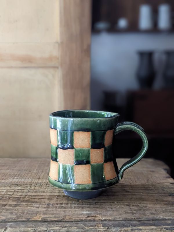 陳希泓 織部綠格紋咖啡杯 