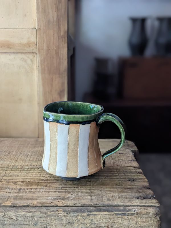 陳希泓 織部綠條紋咖啡杯 