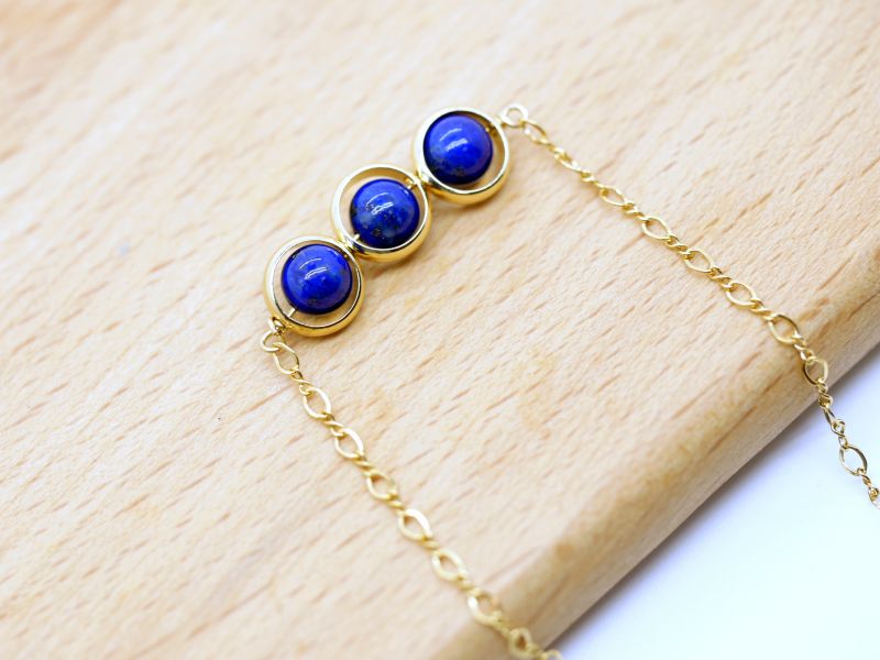 Lapis Lazuli 3 beads 14KF Chain Bracelet  lapis lazuli,bracelet,gemstone,jewelry,gold filled