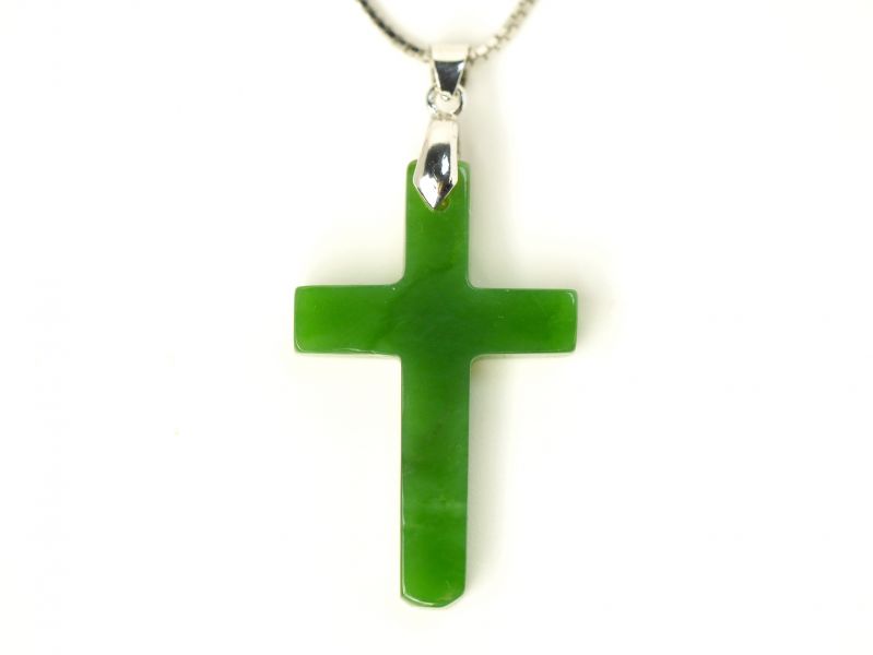 Green Jade Cross 925 Sterling Silver Pendant Necklace green jade,nephrite,pendant,cross,jewelry,gemstone,silver