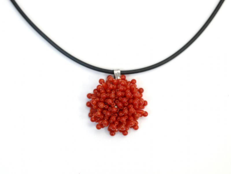 天然沙丁紅珊瑚 手工編串 花朶吊墜項鍊 紅珊瑚,輕珠寶,項鍊,寶石