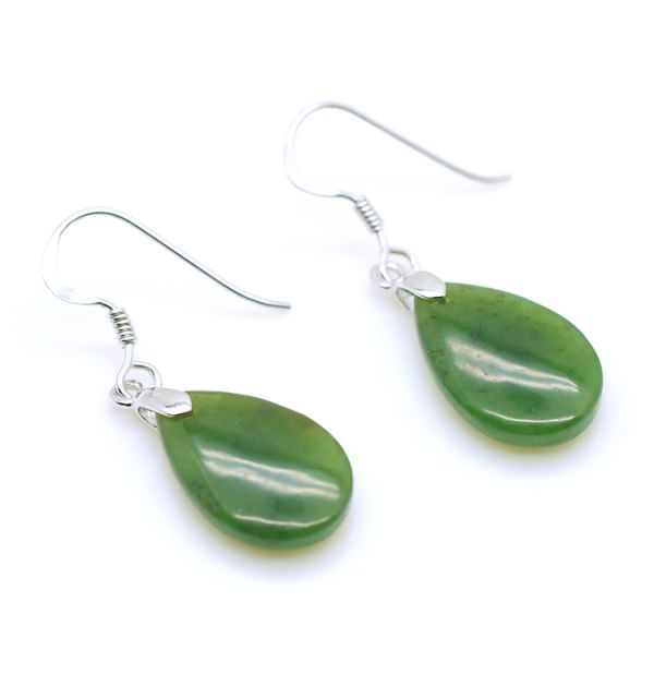 Green Jade Pear Drop 925 Sterling Silver Hook Pendant Earrings green jade,nephrite,pendant,earrings,jewelry,gemstone,silver,drop,pear