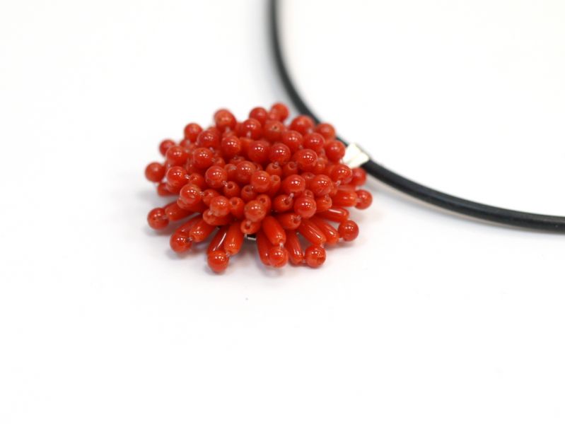 天然沙丁紅珊瑚 手工編串 花朶吊墜項鍊 紅珊瑚,輕珠寶,項鍊,寶石