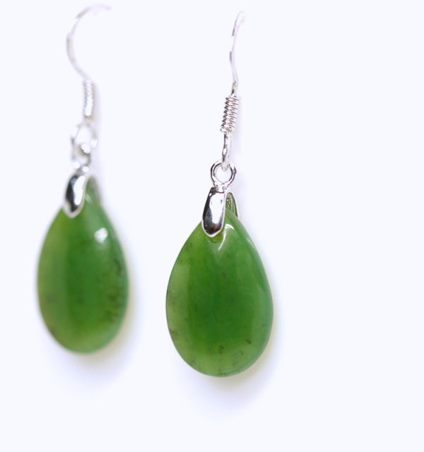 Green Jade Pear Drop 925 Sterling Silver Hook Pendant Earrings green jade,nephrite,pendant,earrings,jewelry,gemstone,silver,drop,pear
