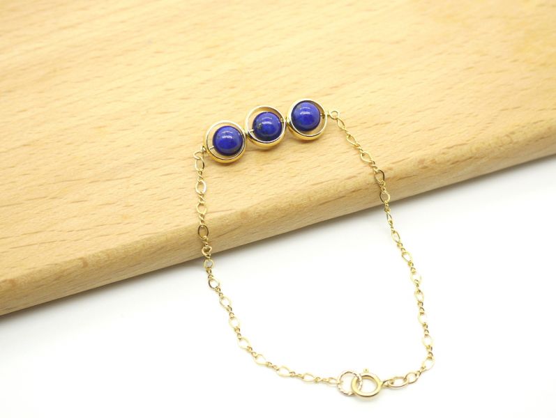 Lapis Lazuli 3 beads 14KF Chain Bracelet  lapis lazuli,bracelet,gemstone,jewelry,gold filled