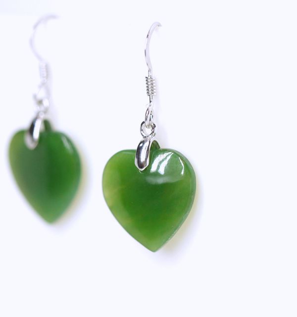 Green Jade Heart 925 Sterling Silver Hook Pendant Earrings green jade,nephrite,pendant,earrings,jewelry,gemstone,silver,heart
