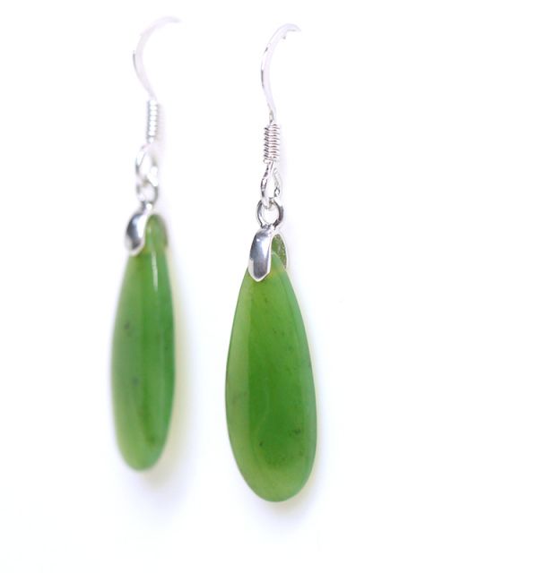 Green Jade Drop 925 Sterling Silver Hook Pendant Earrings green jade,nephrite,pendant,earrings,jewelry,gemstone,silver,drop