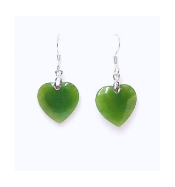 Green Jade Heart 925 Sterling Silver Hook Pendant Earrings green jade,nephrite,pendant,earrings,jewelry,gemstone,silver,heart