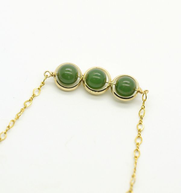Natural Green Jade 3 beads 14KF Chain Bracelet  red coral,jade,jewelry,gemstone,diamond,taipei jewelry store,bracelet,ring,earrings,necklace,pendant