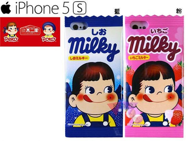 [三折] 不二家牛奶妹PEKO糖果袋iphone 5 5S SE保護殼藍2選1 
